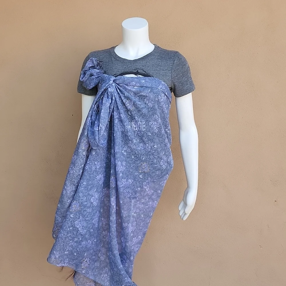 Oversized Handmade Scarf Wrap Sarong Cover Up from Indonesia Periwinkle Floral - Picture 3 of 16